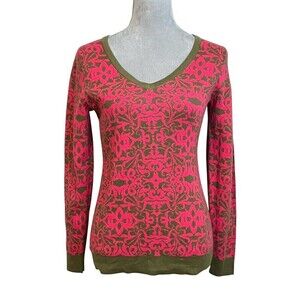 Banana Republic V-Neck Sweater Women’s XS Pink & Green Cozy Comfy Fall
